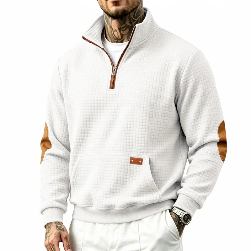 2026 men's American explosion, retro semi-zipper stand-up collar, autumn and winter casual daily wear pullover sweater