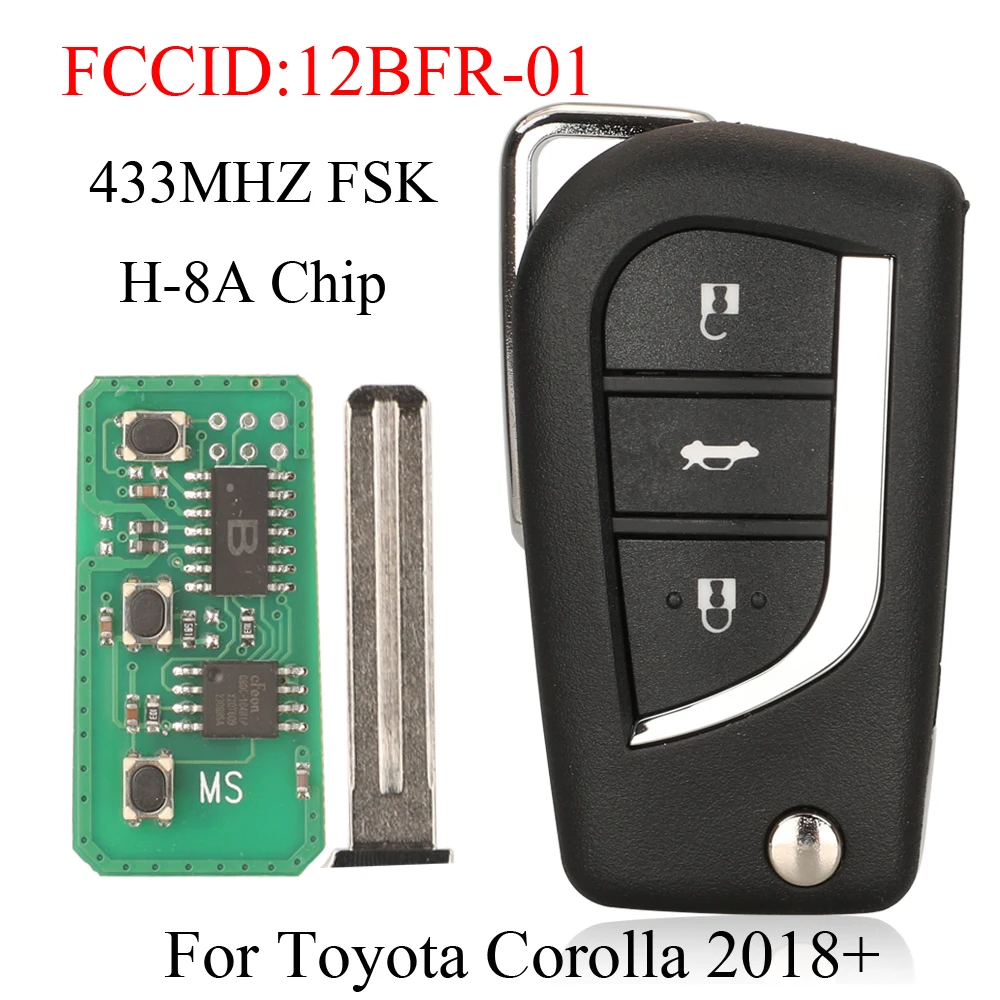 

Jingyuqin 433MHZ FSK H 8A Chip 2 Buttons Flip Folding Remote Control Car Key FOB For Toyota Corolla 2018+ Toy48 blade