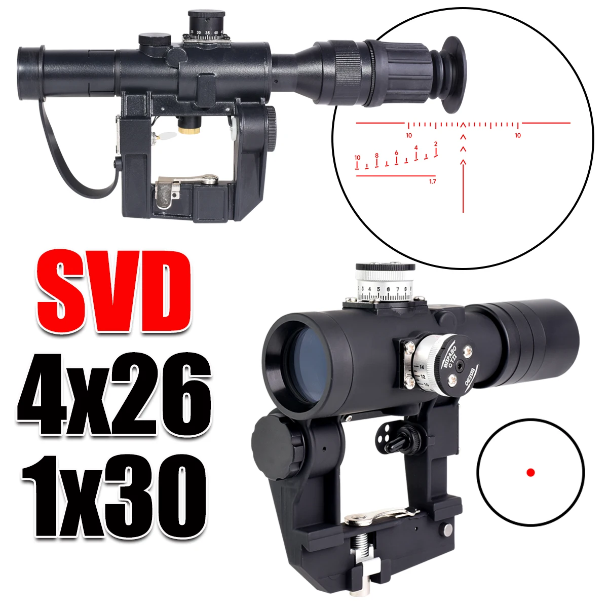 

Популярный прицел HOT SVD Series 1x30 Red Dot с красной подсветкой, 4x26/3-9x24/3-9x26, с боковым креплением, для охоты, коллиматорный, тактический, оптический аксессуар