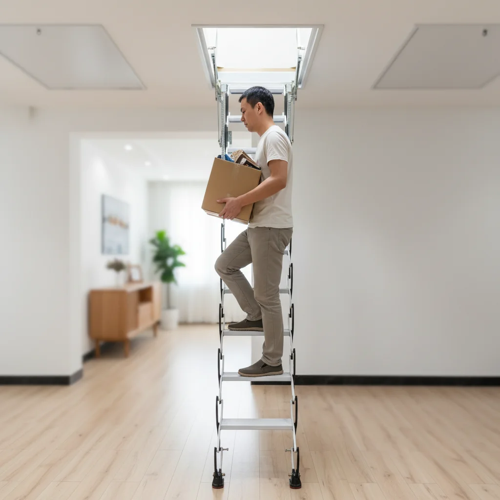 Semi-Automatic Steel Indoor Stretch Ladder, Attic Stairs for Villas Duplexes, Invisible Folding Telescopic Staircase