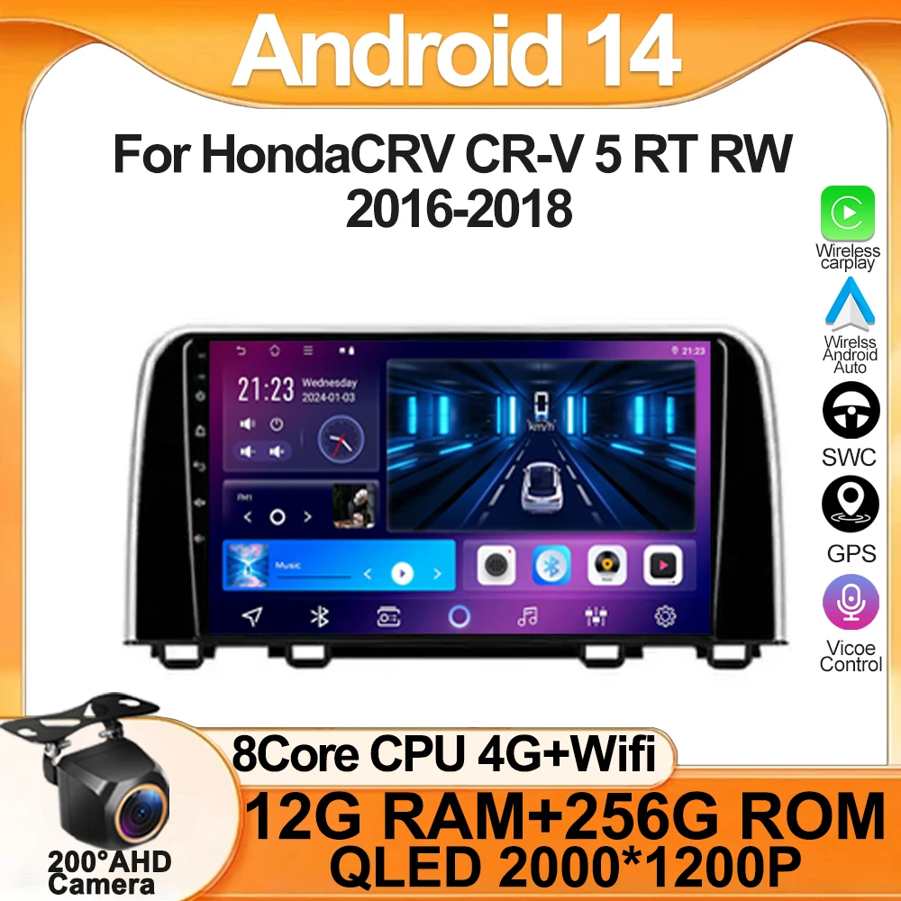 

Car Multimedia Player For Honda CRV CR-V 5 RT RW 2016-2018 Car Radio Player Stereo Head Unit Wireless Android Auto GPS 5G Wifi