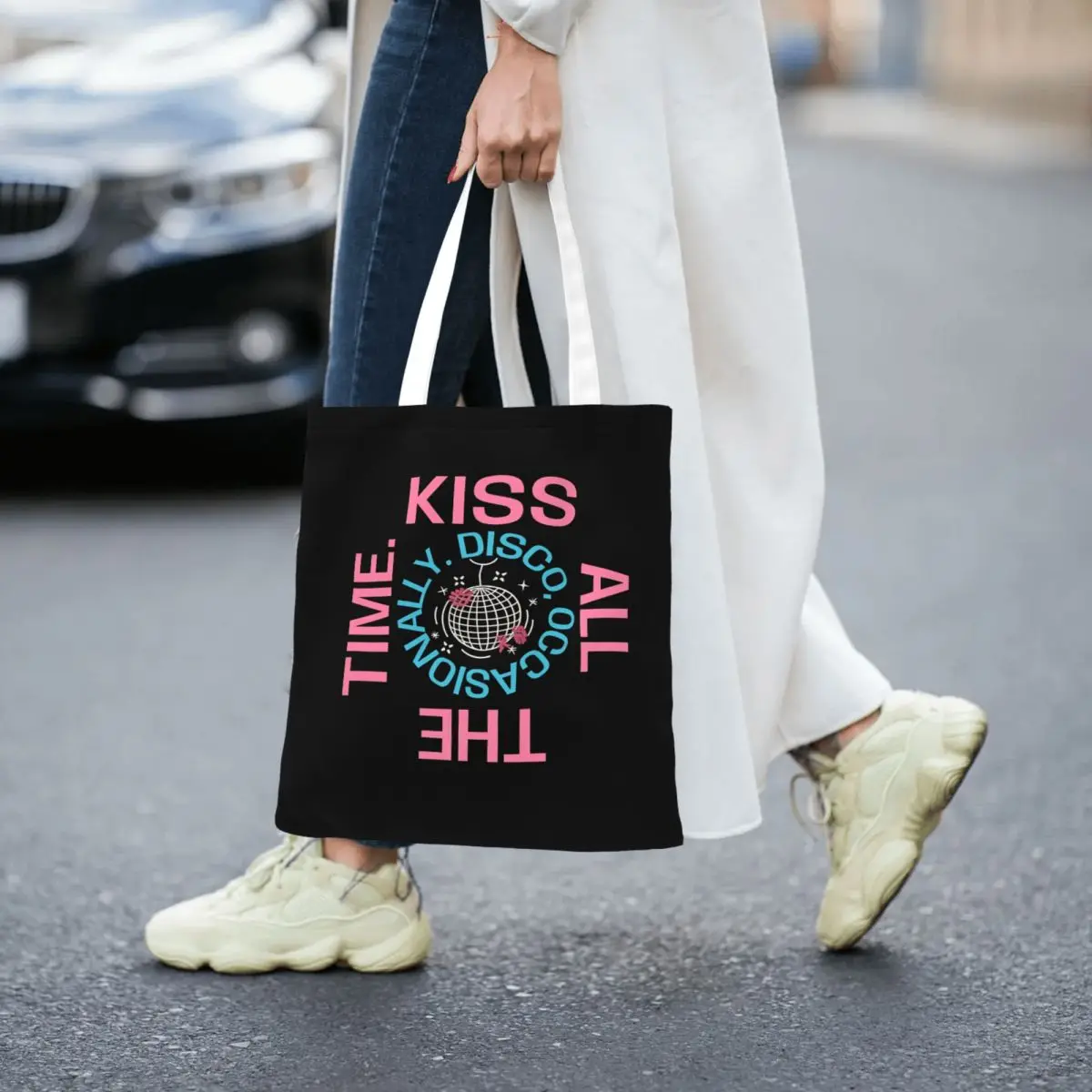 Kiss All The Time Shopper Bag Harrys Styles New Album Stylish Handbags Polyester College Tote Bag Women Designer Shoulder Bag
