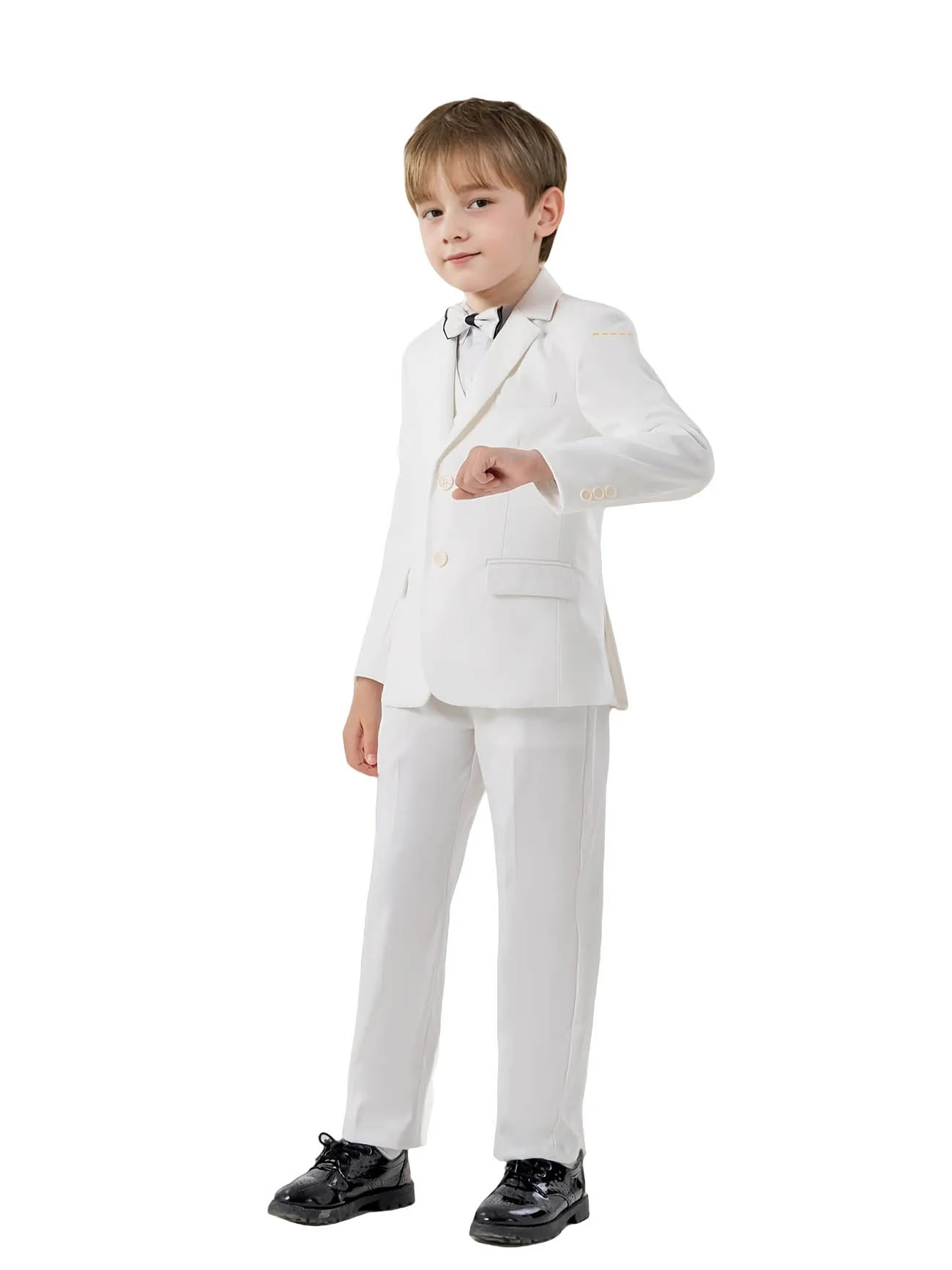 Kids White 4Pieces/Set Blazer Vest Pants Bowtie Party Dress Children Formal Baptism Birthday Wedding Outfit Boys Gentleman Suit