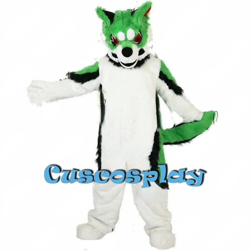 

Green Husky Dog Mascot Costume Fox Cartoon Fursuit Animal Fancy Dress Cosplay Furry Outfit Advertising Parade Halloween Adults