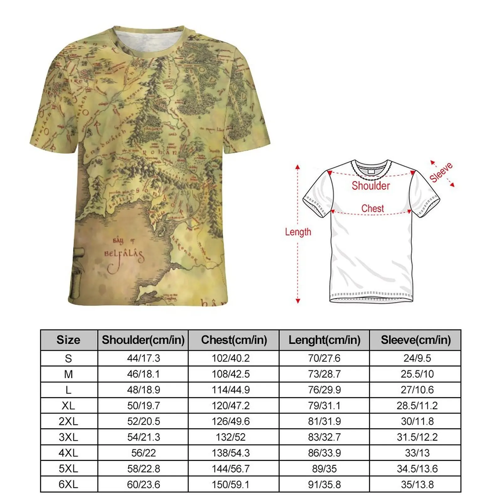 Big Size T Shirt Original Middle Earth Map T-Shirts World Maps Print Kawaii Crewneck Tee Shirt Male Cool Custom Clothes