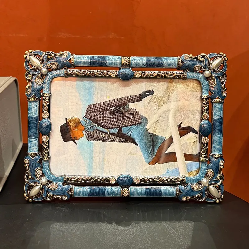 New arrive fashion 6/7inches blue Metal picture Frames photocards holder for aesthetic decoration