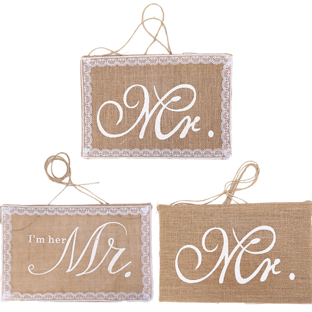 

2pcs Wedding Decoration Bunting Flags Alphabet Print Burlap Chair Banner For Bride Groom Garden Party Lawn Decorations Home