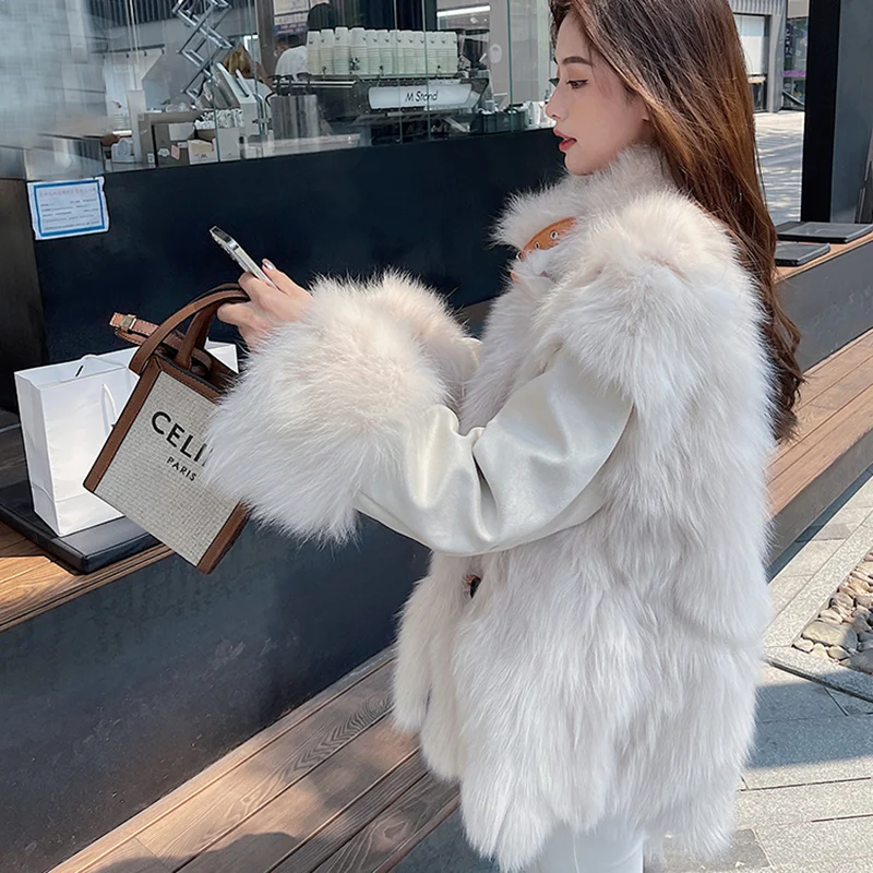 2022Winter Fashion Faux Fur Faux Fox Fur Coat women Warm Top Fur integration Wear both sides Jacket Loose Snow Overcoat For Lady