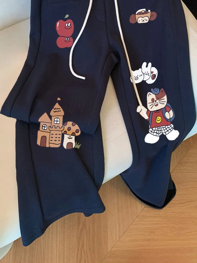 Calças de cintura alta com pernas retas Calças femininas casuais soltas outono inverno Faion Design exclusivo de retalhos Sensation Sweat...