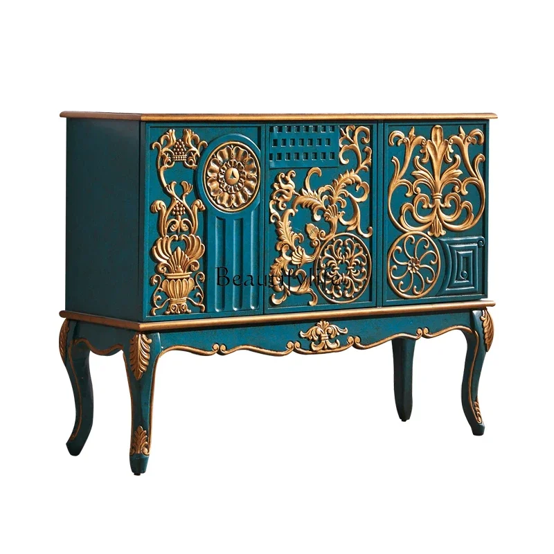

ls 42Solid wood French carved gold-painted entrance cabinet light luxury living room decorative partition European bedroom TV ca