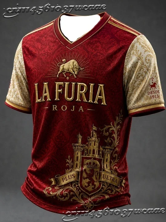 Unisex Spain Fan Soccer Jersey Bull City Building Splash Ink Pattern Background Casual Street Athletic Uniform FamilyMatching