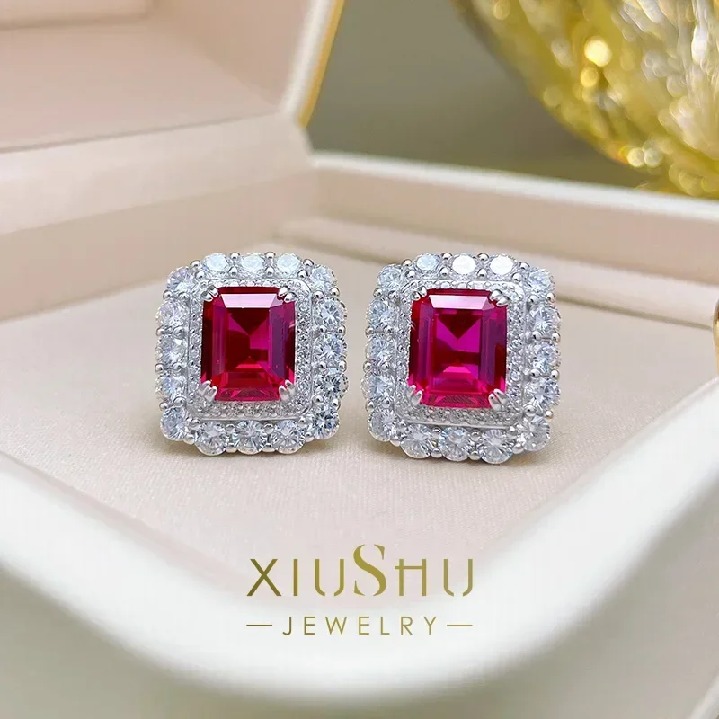 

Super Flash 4 Carat Rectangular Green Cut Ruby Earrings 925 Sterling Silver Green Tourmaline Wedding