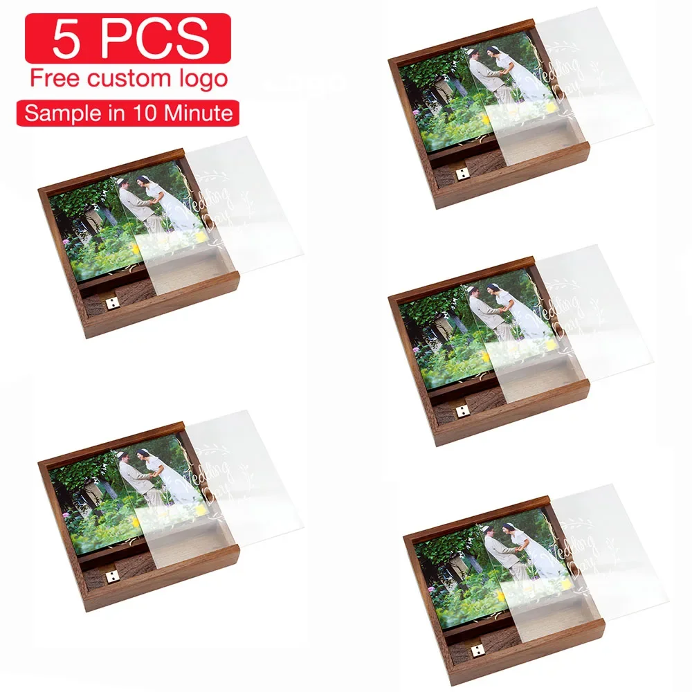 JASTER 5PCS LOT USB Flash Drive 128GB Photography Studio Wedding Gift Memory Stick 64GB High-end Photo Wooden Box Pen Drive 32GB