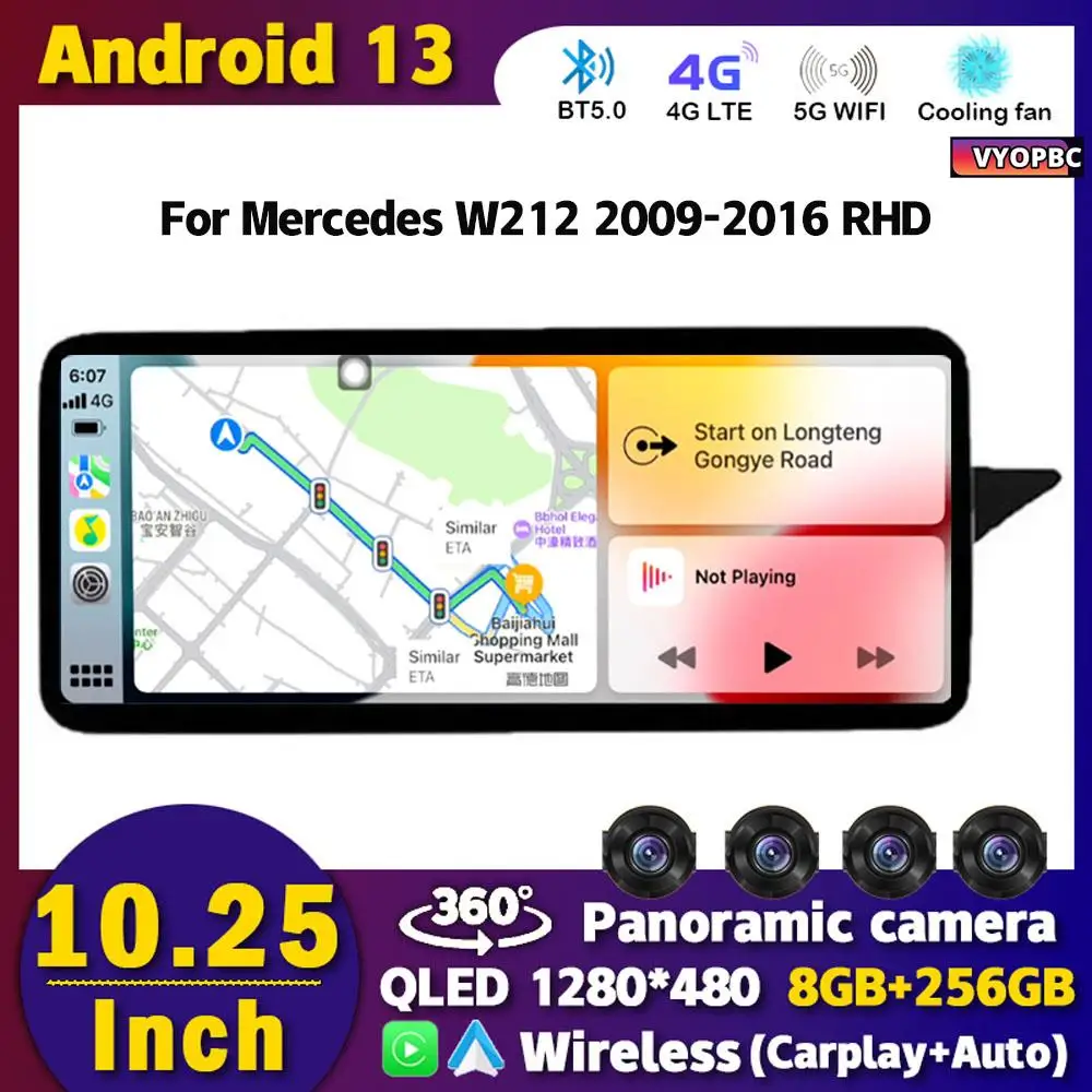 

Android 13 8Core 10.25" Wireless Carplay Car Radio Multimedia Player For Mercedes Benz W212 E200 260 300 2009-2016 RHD Navi GPS