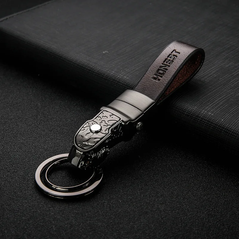 Leather Keychain Car key ring LED light Upscale trinket Gift Leopard head key Plating Pendant Removable belt for bmw peugeot