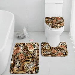 Leopard Fashion Pattern Mats Tiger Animal Zebra Rose Non-slip Flannel Print Stripes Bedroom Bath Mat Anti-Slip Bath Mat Set