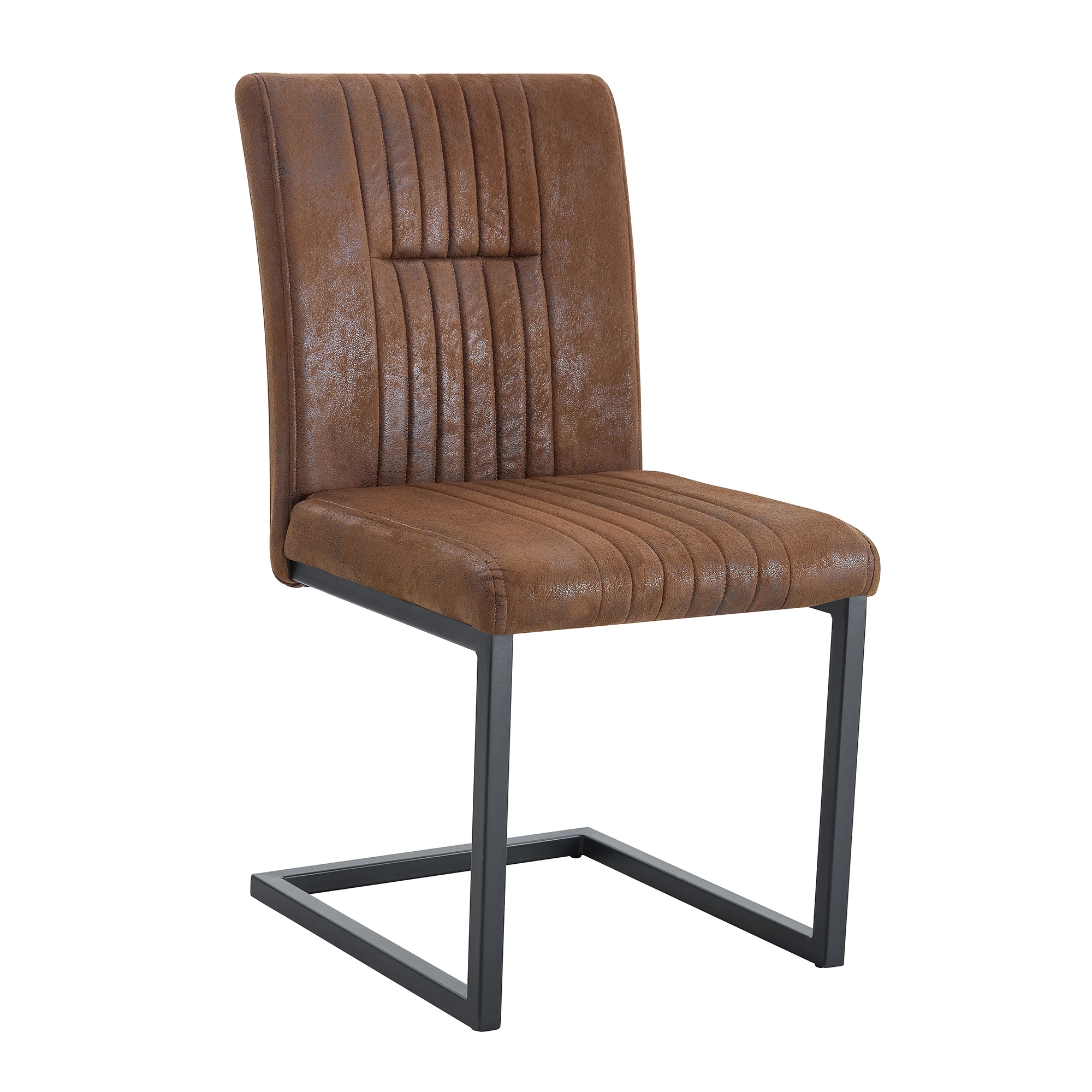

Ergonomic Brown Technology Fabric Dining Chairs with Black Metal Legs, Comfortably Simple Design, Set of 4