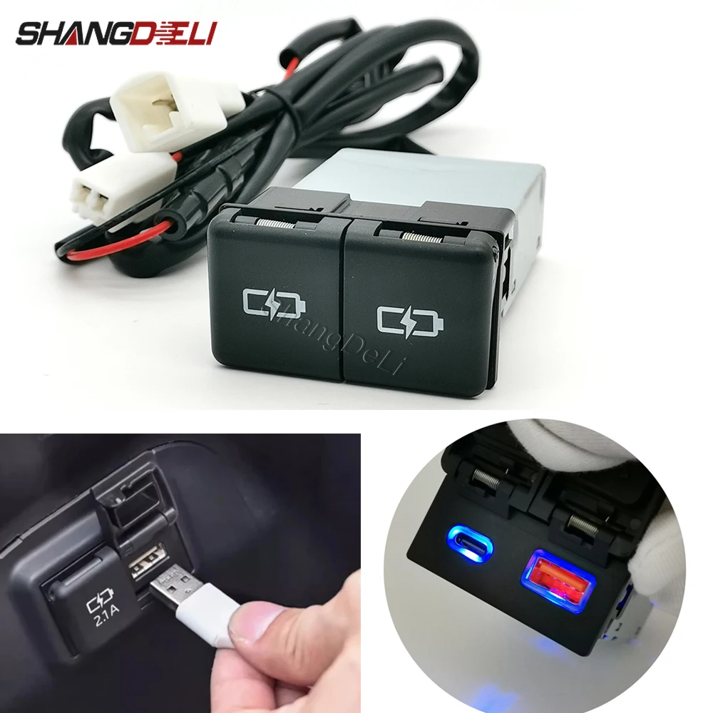 

36W Car Charger Dual USB Type-C PD Charging Outlet Power Adapter For Camry Avalon Highlander Levin RAV4