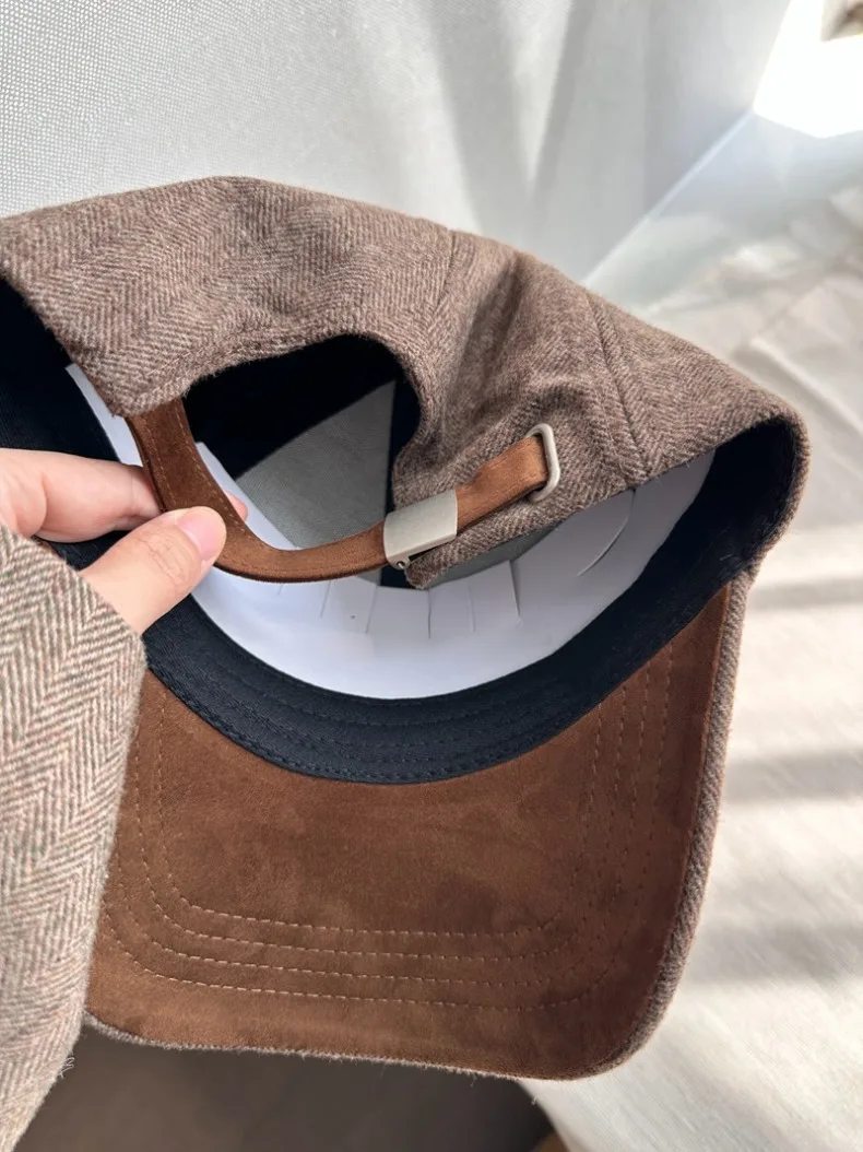 USPOP Herbst-Winter-Baseballkappe aus Wolle mit Fischgrätenmuster, harte Oberseite, englischer Stil, klassischer Luxus für Männer und Frauen – Detail 6