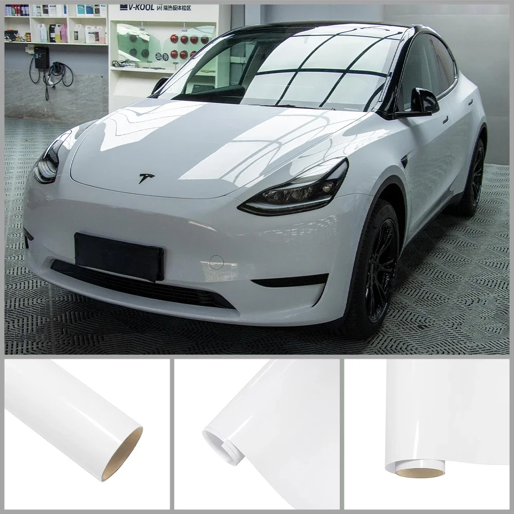 Premium Bright Glossy Crystal White Car Whole Body PET Wrap Vinyl Film Decal DIY Cover Sticker Protective Film Auto Accessories