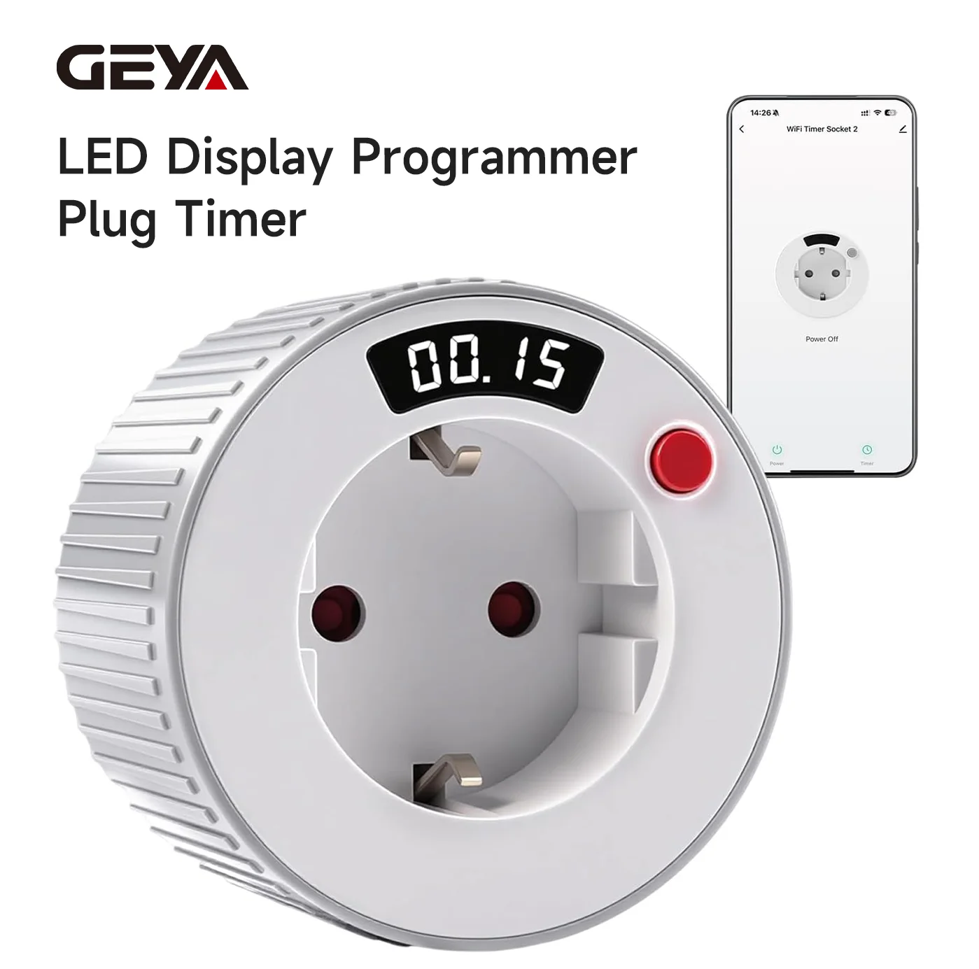 GEYA 24-hour TUYA Smart Plug Wifi Timer Control Countdown Rotary Timer AC230V 16A 3680W LED Display Overload Resistant