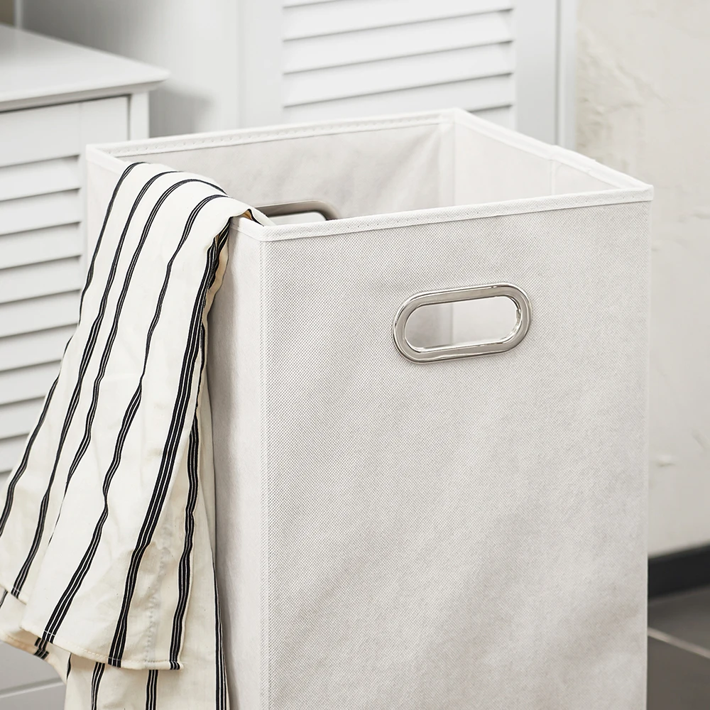 SoBuy BZR124-W Hochschrank mit ausklappbarem Wäschesack Badezimmer Schrank Badschrank schmal Wäscheschrank Badregal – Detail 12
