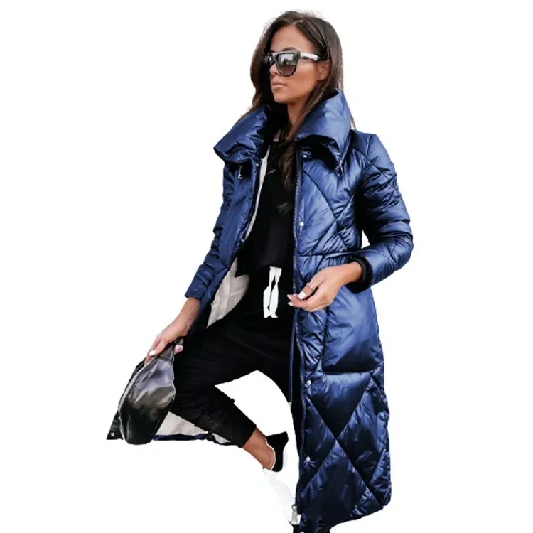 New Lapel Long Women\'s Clothing Down Cotton Jacket Top Long Sleeve Zipper Cotton-Padded Coat Parka Autumn Winter