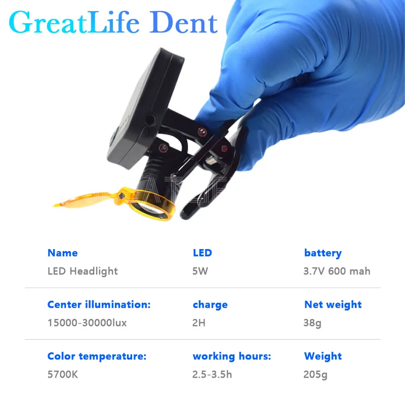 GreatLife faro Dental inalámbrico con Clip, faro con filtro óptico para laboratorio quirúrgico médico, lámpara integrada, 5W