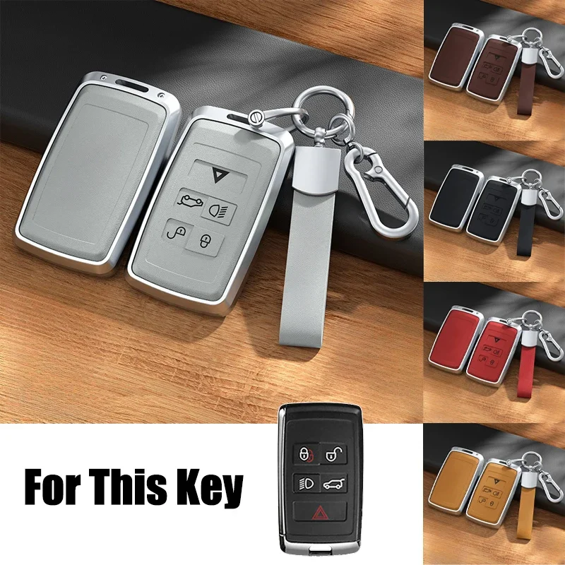 Aluminum Alloy Leather Car Remote Smart Key Case Cover Holder Keychain For Land Rover Range Rover Evoque Discovery 5 Sport Velar