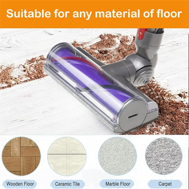 

A74G-Electric Floor Brush Head For Dyson V15 V7 V8 V10 V11 Vacuum Attachments For Hardwood Floor Carpets