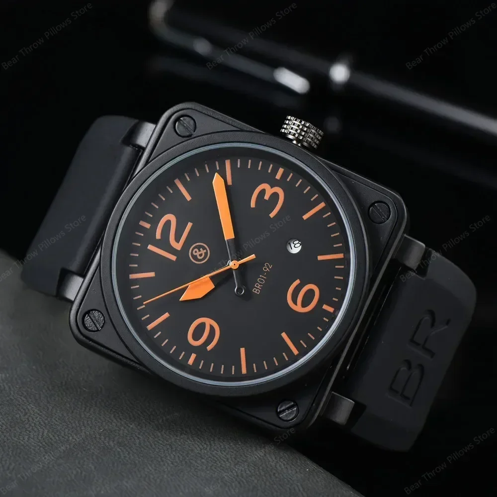 Hot Original Brand Men Automatic Mechanical Watch Bell Brown Leather Black Ross Rubber 46mm Large Dial Men for Watches AAA Clcok