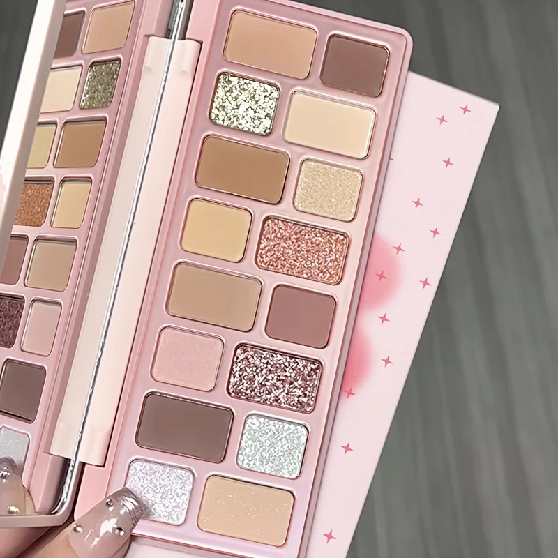 พาเลทอายแชโดว์ 16 สี - เนื้อแมทและชิมเมอร์, โทนสีชมพูอ่อนถึงสีน้ำตาลเอิร์ธโทน, ลุคมakeup สำหรับทุกวันและงานกลางคืน, ติดทนนาน