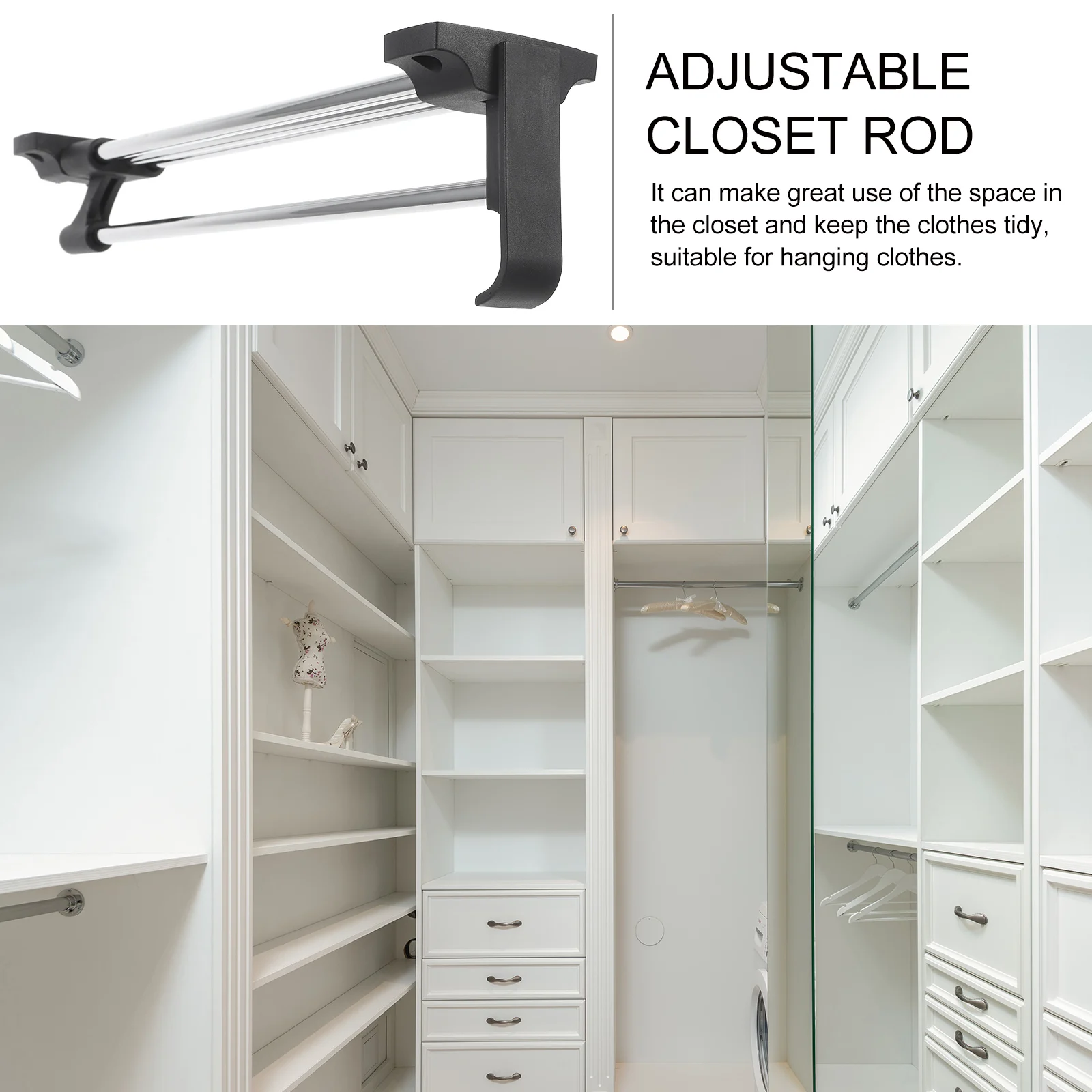 

Adjustable Closet Rod Wardrobe Clothes Hanging Scalable Stainless Steel Retractable Pole Bath Curtain Rods Closet Extender Home