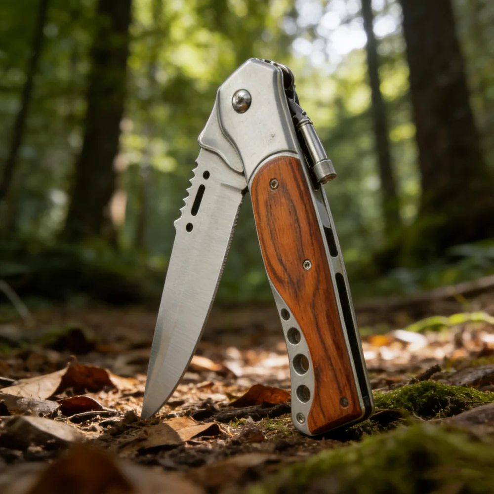 

Camping 201A Assisted Flipper multifunctional knife with light 420 steel inlaid color wood handle for gift giving and survival