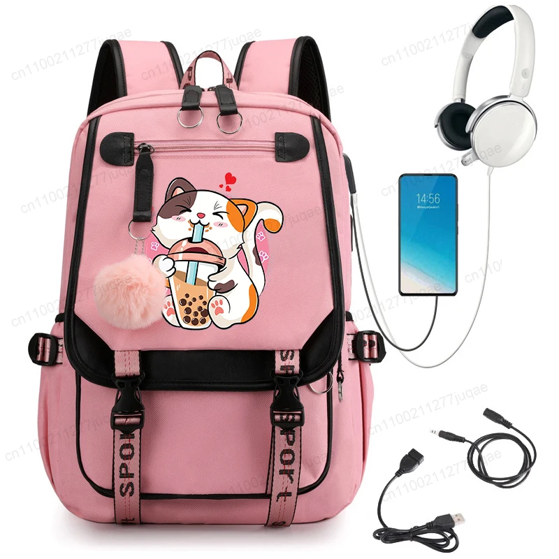 

Fashion Backpack Back To School Backpacks School Bags for College Student Bags Kawaii Cat Boba Milk Tea Graphic Anime School Bag