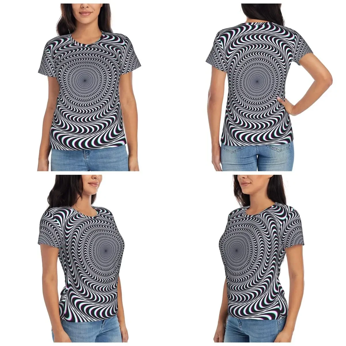 Amazing Hypnotic Optical Illusion Hypnotic Psychedelic Spiral T-Shirt Women Short Sleeve T Shirts Crew Neck Clothing