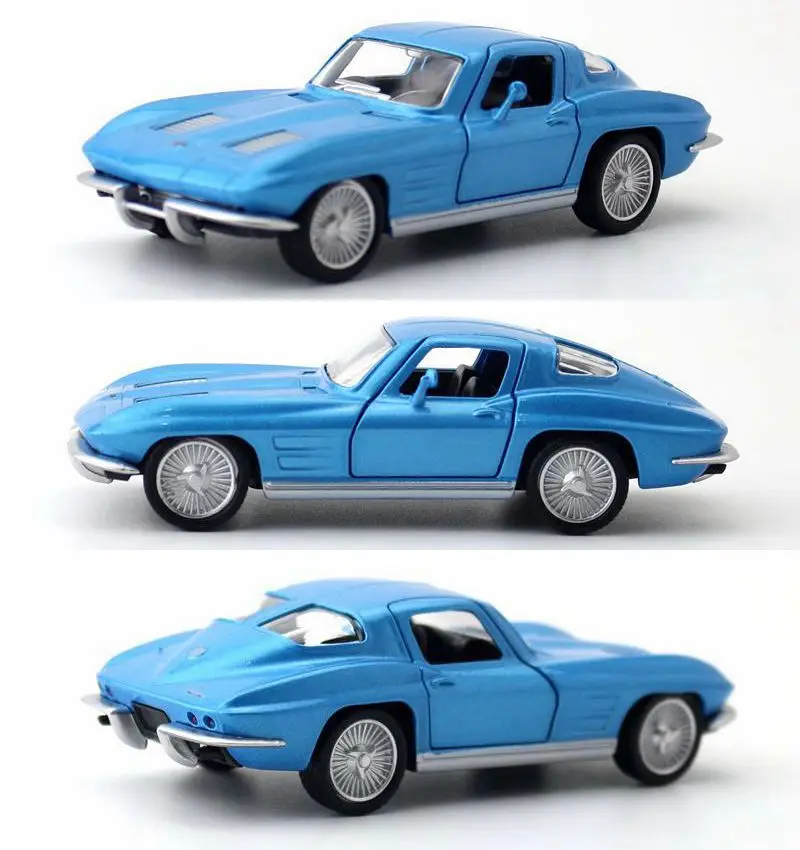 1:36 1963 Corvette juguete Diecast modelo Sting Ray Cassical Pull Back coche colección educativa puertas que se pueden abrir regalo chico