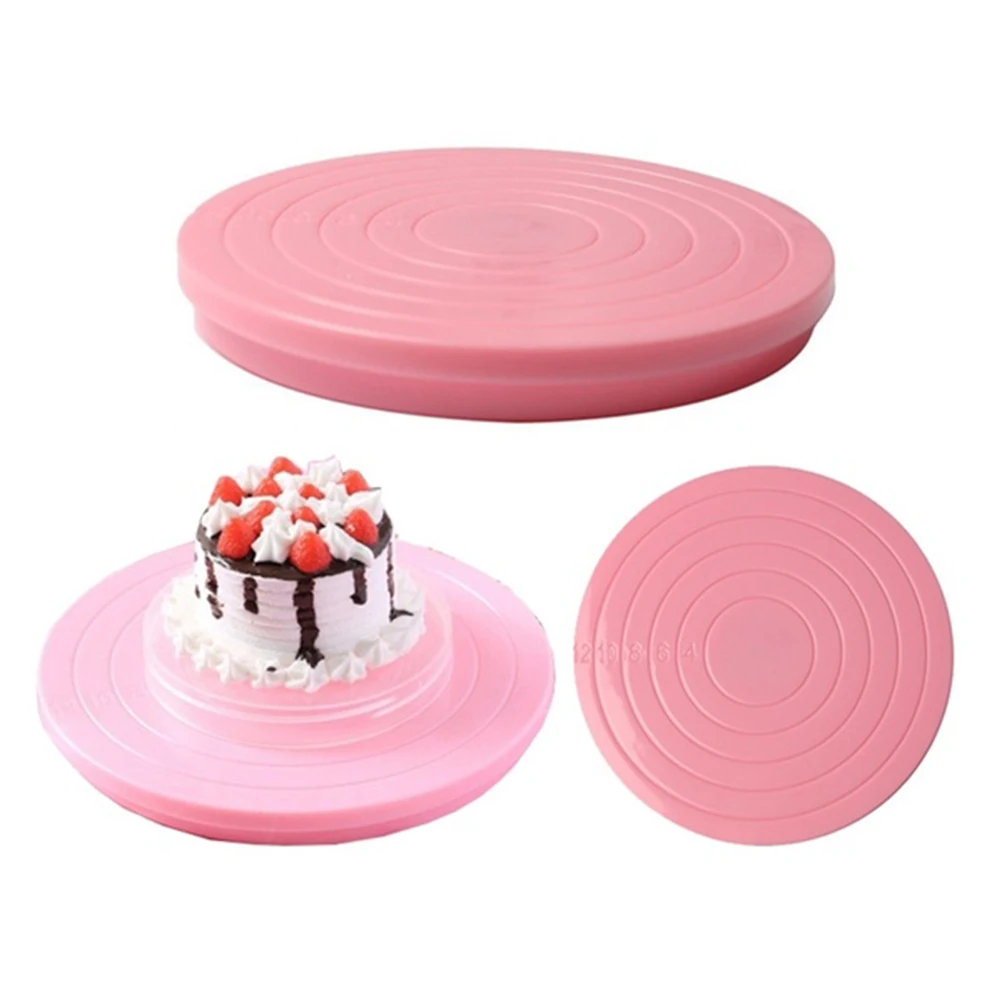 Round 14 CM Cake Turntable Plastic Pink Rotating Stand Plate Baking Revolving Decoration Platform