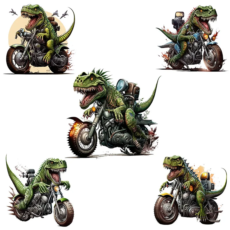 

5Pcs motorcycle Dinosaur Lron-On Transfer Stickers,Vinyl Heat Transfer Patches For DIY Couple Clothing Pillow Backpack Hat Craft