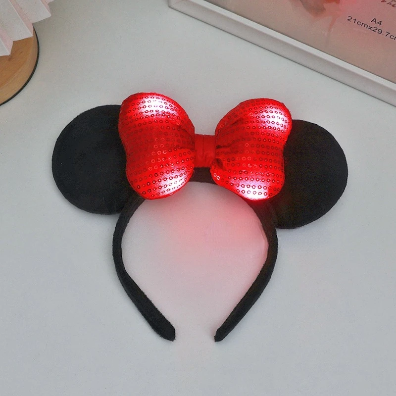 Disney headband Mickey Minnie LED Headwear Glow Party Supplies 3D Glitter Bowknot Festive party favors Halloween Xma headband