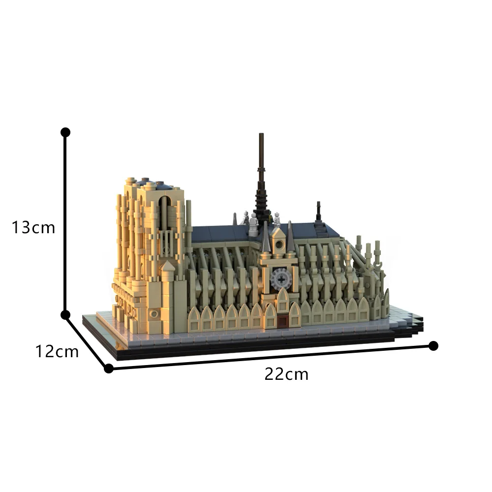 MOC-décennie s d'architecture d'église gothique, Notre Dame, France, Paris, briques emblématiques, modèle à l'échelle 1:800, construction de la ville, jouet de décoration médiévale