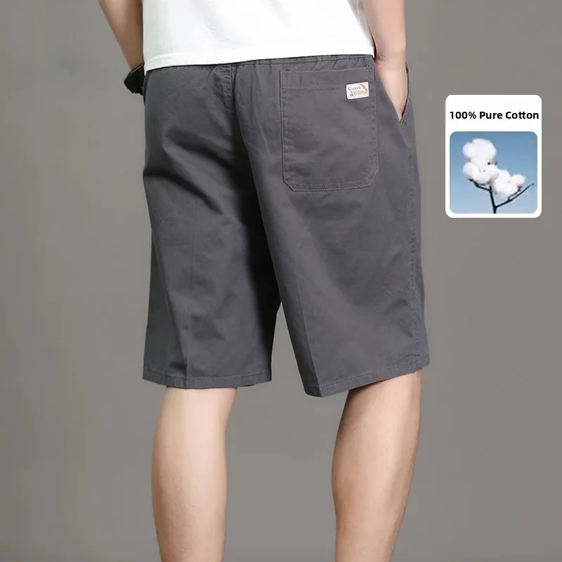 

Summer Pure Cotton Casual orts Men's Loose Fit Breathable Thin Five-Quarter Pants Comfortable Straight Leg Zipper Waist