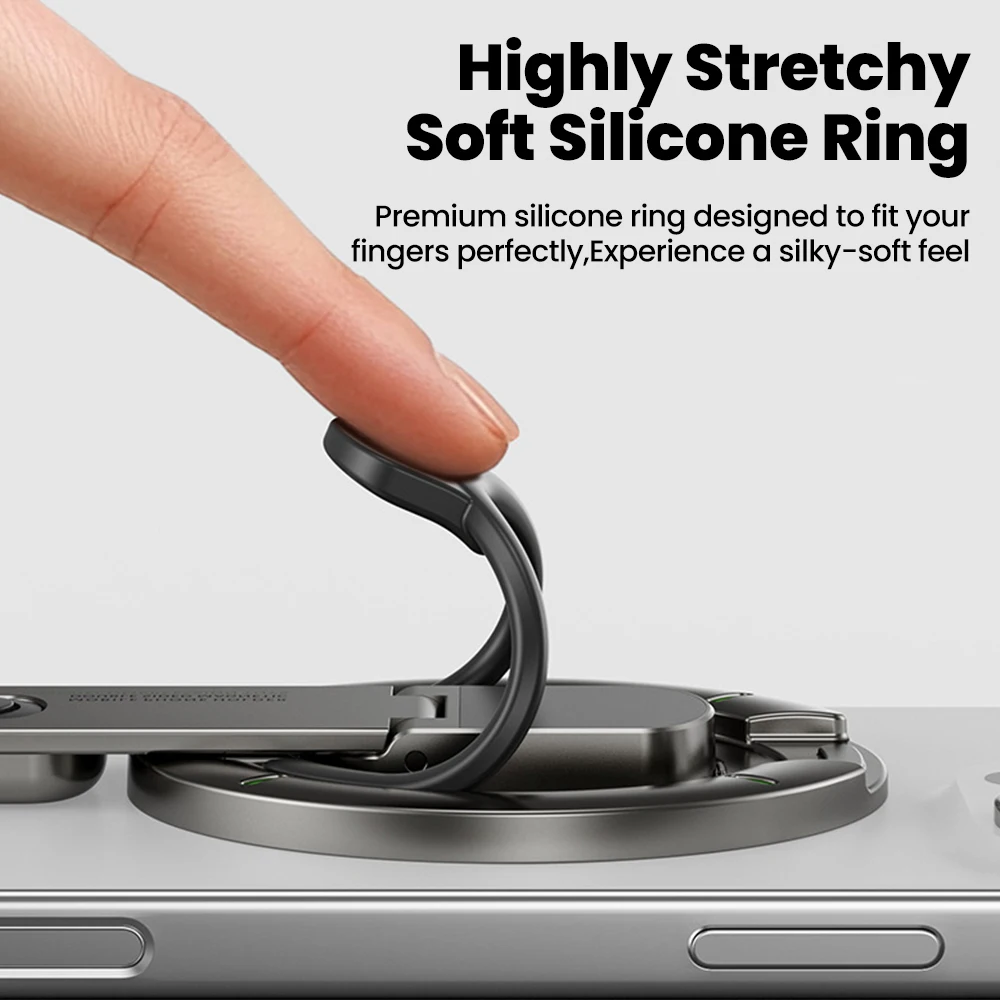 Elough Magnetic Back Mount Phone Holder Stress Relief Ring Clip Foldable Rotatable Portable Double-Sided Adhesive Lazy Man Stand