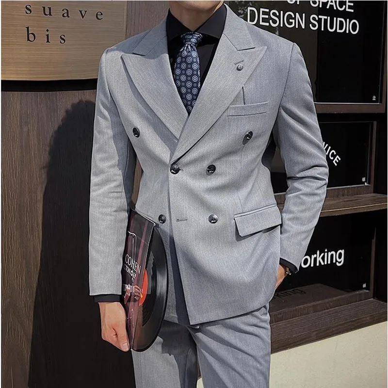 

(Blazer+Vest+Pants) Boutique Men's Business Gentleman Wedding Dress Double Breasted Office Suits Hosting Slim Casual 3 Piece Set