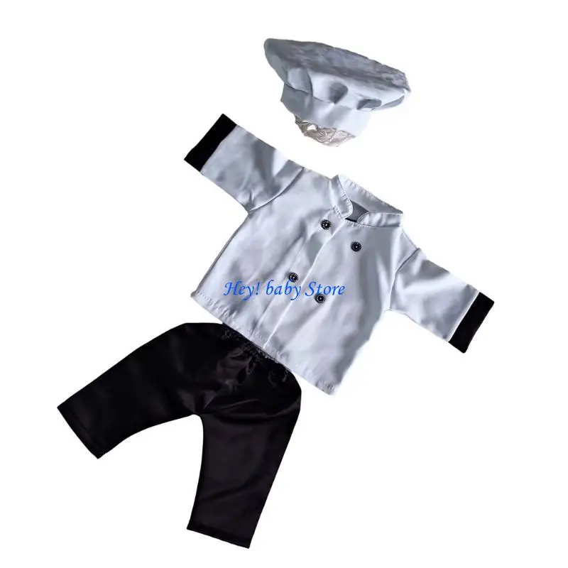 

Q1FE 3PCS Новорожденный подарок подарок подарок Photo Props Cook Hat Tops Pants 0-2M детская фотография наряд