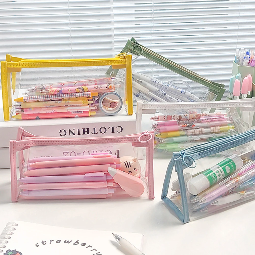 

2Pcs Storage Bags Stationery Pencil Cases Durable PVC Zipper Organizer Portable Holder for Student Office Supplies