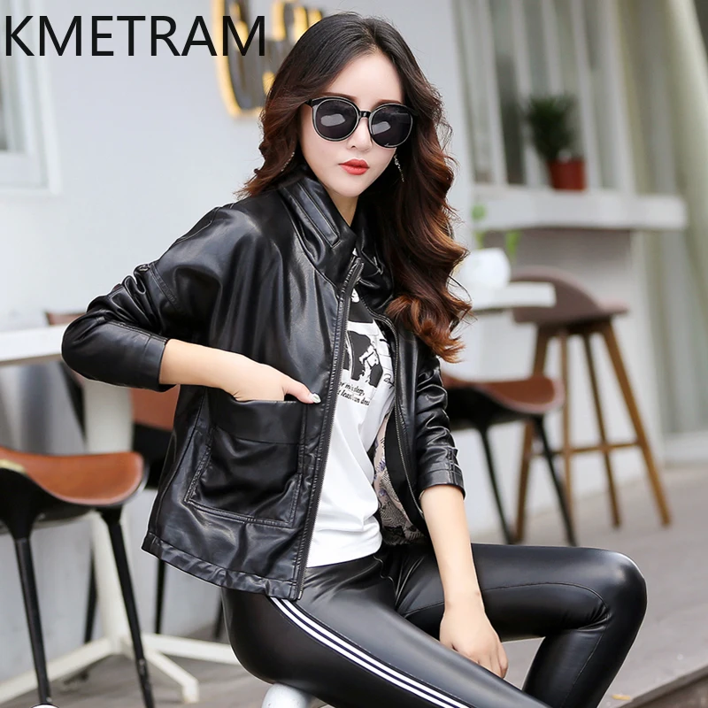 KMETRAM Natural Sheepskin Leather Jacket for Women Casual Spring Autumn Women's Jackets Loose Short Coats 2024 Leren Jas Dames