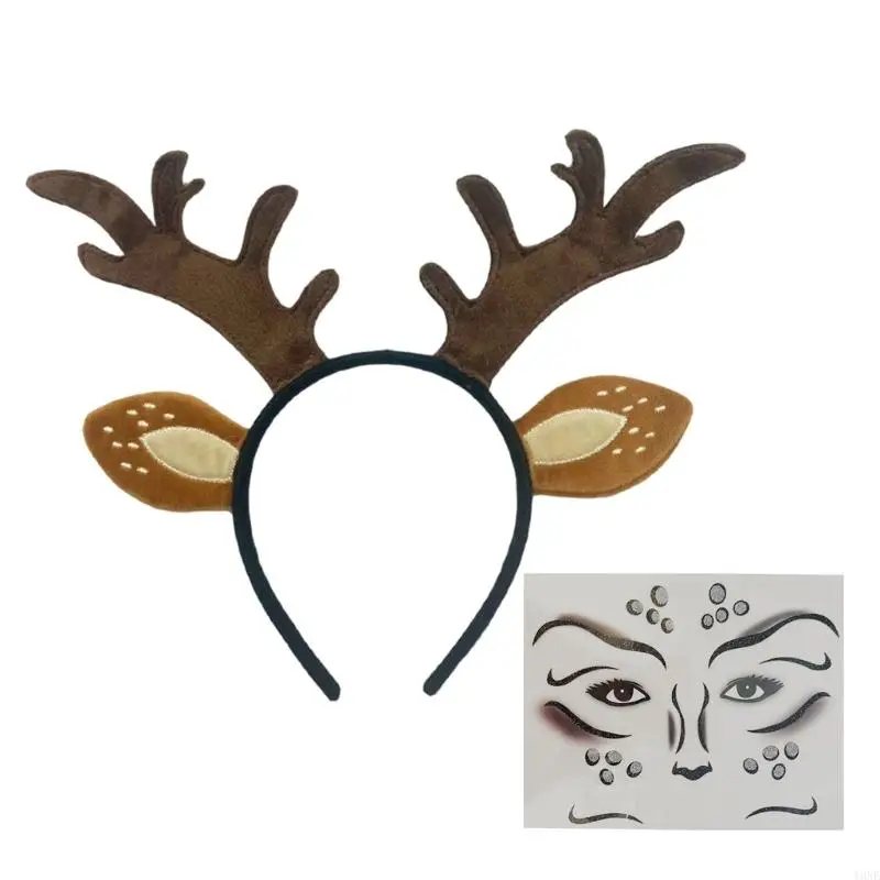 Y3NE عيد الميلاد شخصية قرون عقال ملصقات قابلة للإزالة قابلة لإعادة الاستخدام حلية شعر للأطفال الكبار عطلة ازياء