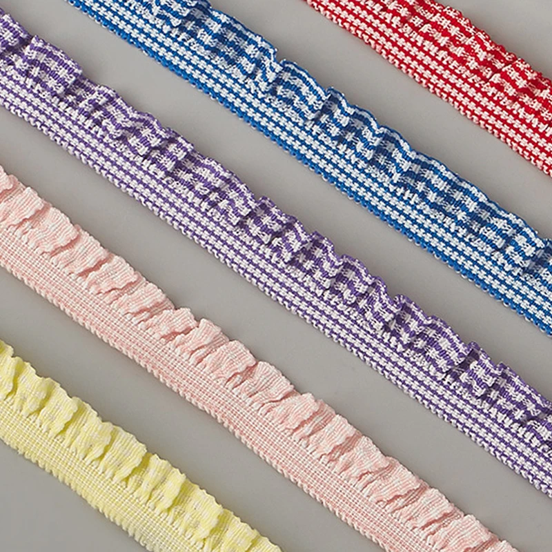 15mm/20mm 100 Meters/Pack Elastic Plaid Lace Trim Pleated Ribbon for DIY Craft Doll Clothes Decor Needlework Sewing Accessories