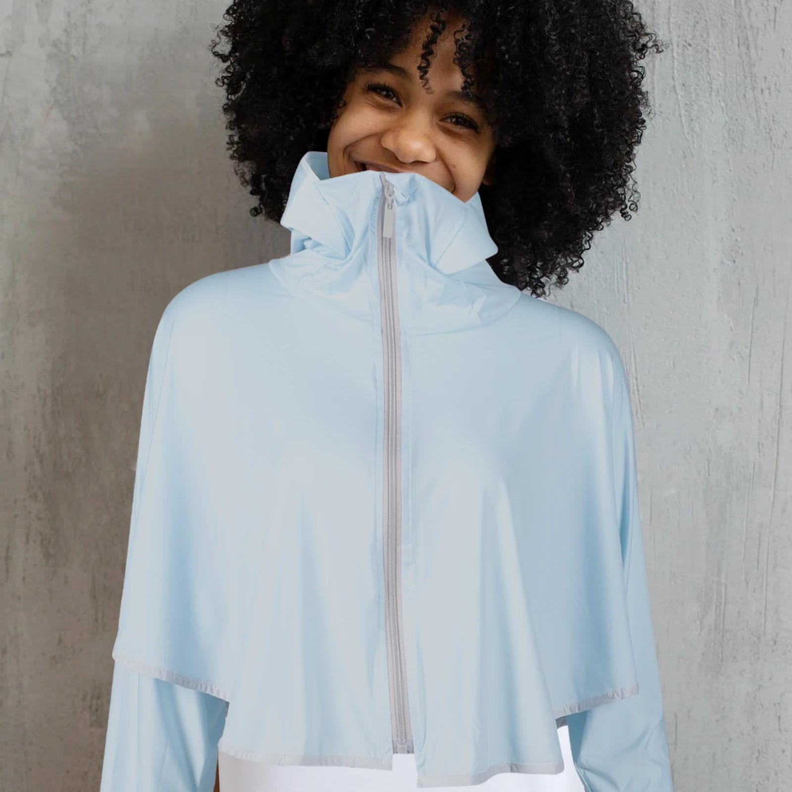 Women Sun Screen Cloak Sky-Blue Sunscreen Hooded Jacket Uv Protection Wrap Summer Beach Cycling Riding Sun Screen Cloak